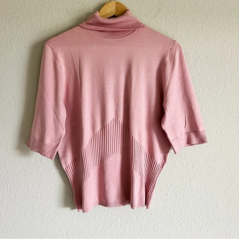 Nouveaux Silk Blend Turtleneck Short Sleeve Ribbed Pink Size L